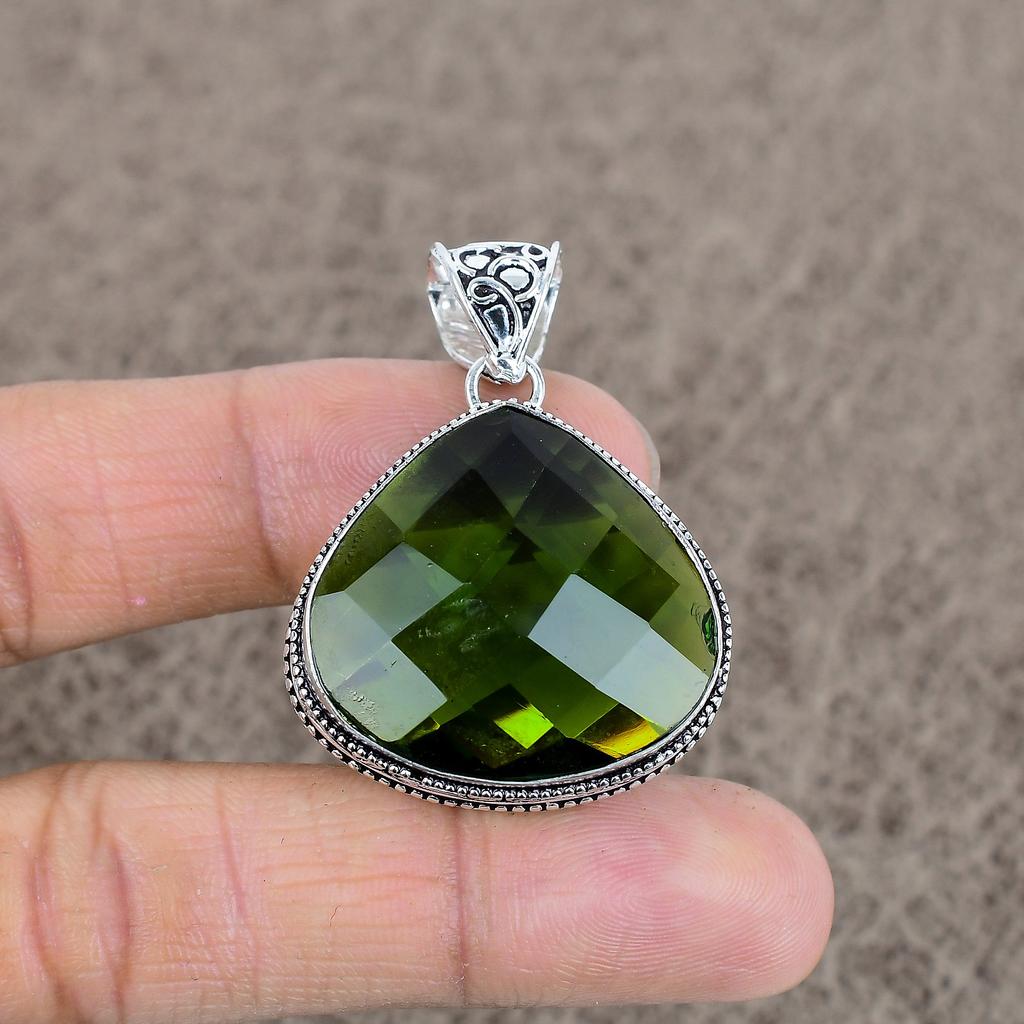 Peridot Gemstone Handmade 925 Sterling Silver Jewelry Pendant 1.77" KKG-21