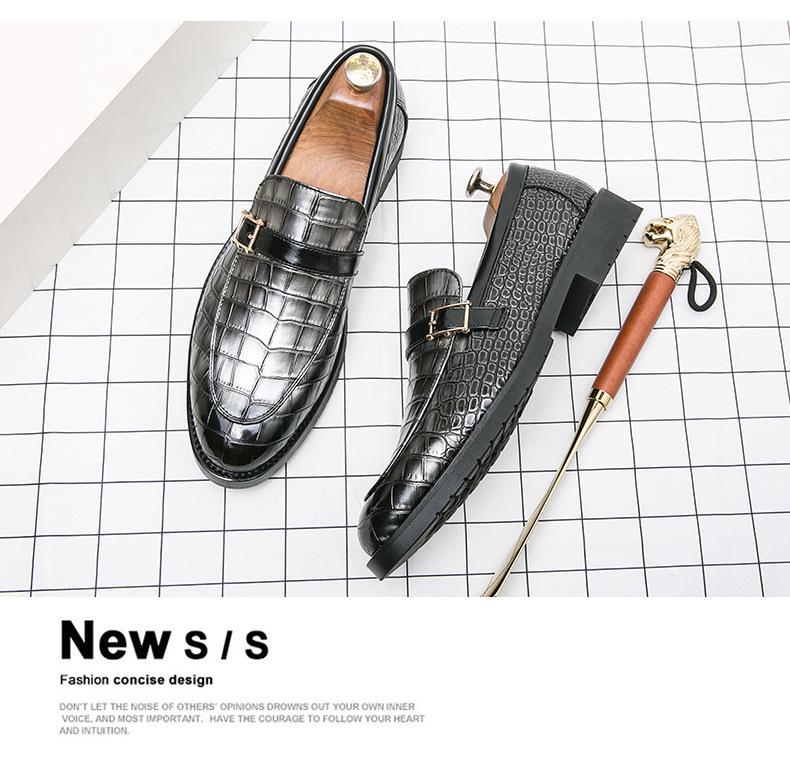 Men's Large Size Autumn Slip-on Loafers - British Style Pointed Toe Leather Shoes with Buckle.