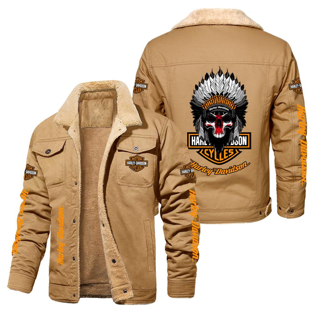 Hot Sale Eagle Skull Ha Lei Locomotive Autumn and Winter Fleece European Size Cotton Jacket Sports Jacket Men's Jacket