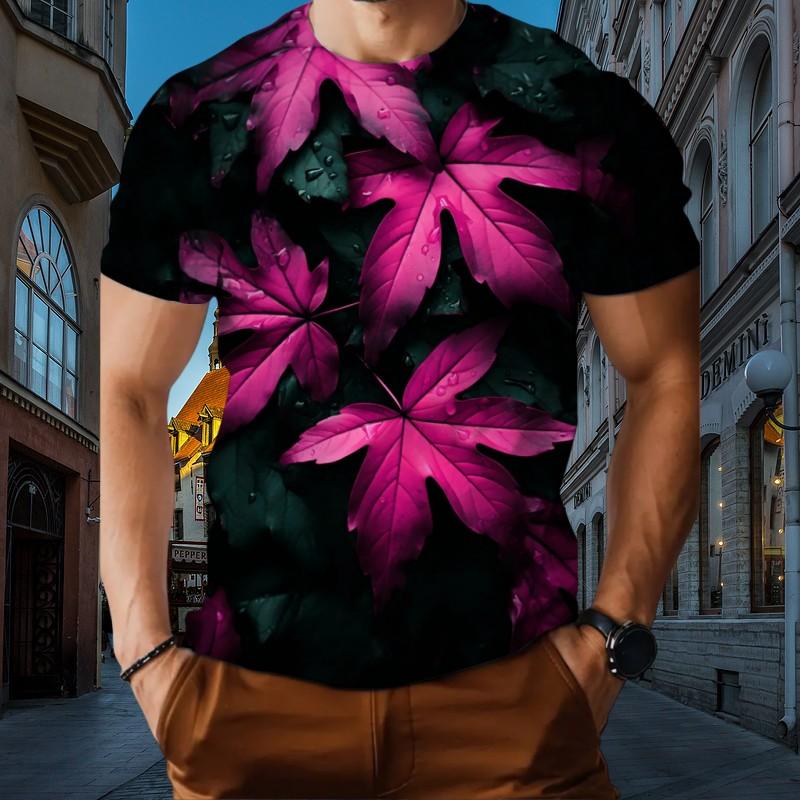 New Landscape Leaf 3d Printed Men's Short Sleeve T-shirt Loose Collar Large Street Size To Give Daily Casual Clothes