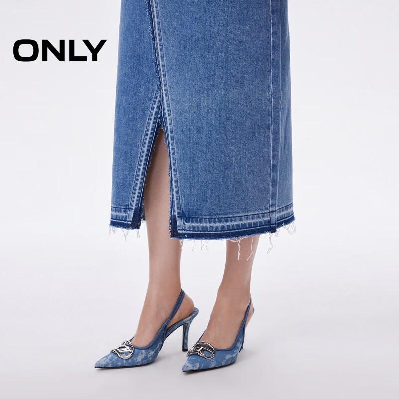 ONLY Women's High-Waist Slit A-Line Mid-Length Denim Skirt