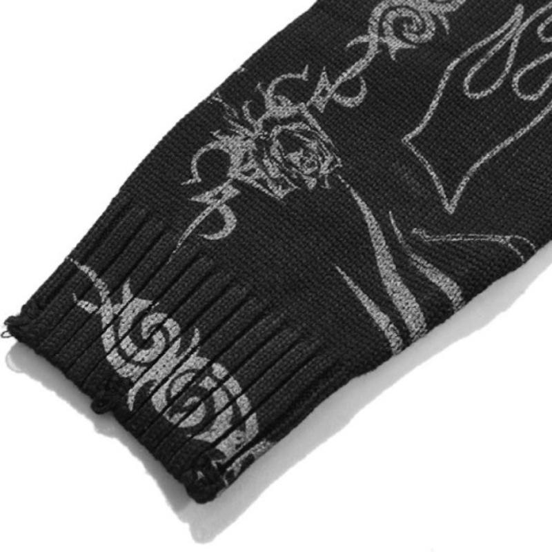 Suéter de punto de manga larga con cuello Y2KO, moda gótica, Harajuku, Punk Rock, Hip Hop, Calavera, llama oscura