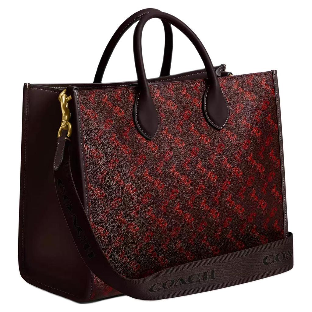 Coach Ace 35 Logo Print Coated Canvas And Calfskin Tote Bag Women Tote Bags Brass Purple Burgundy CS252-B4XJM