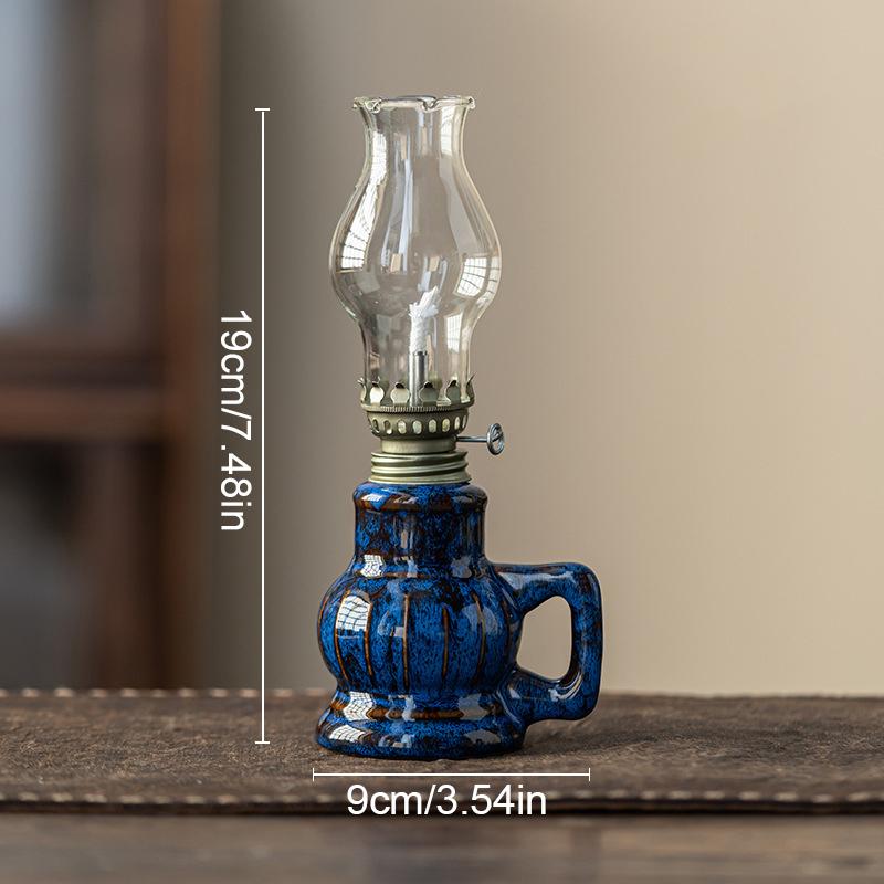 Chinese Style Glass Vintage Ceramic Ghee Lamps Teahouse Kerosene Lamp Study Bedroom Crafts Hand Drawn Patterns Decorations