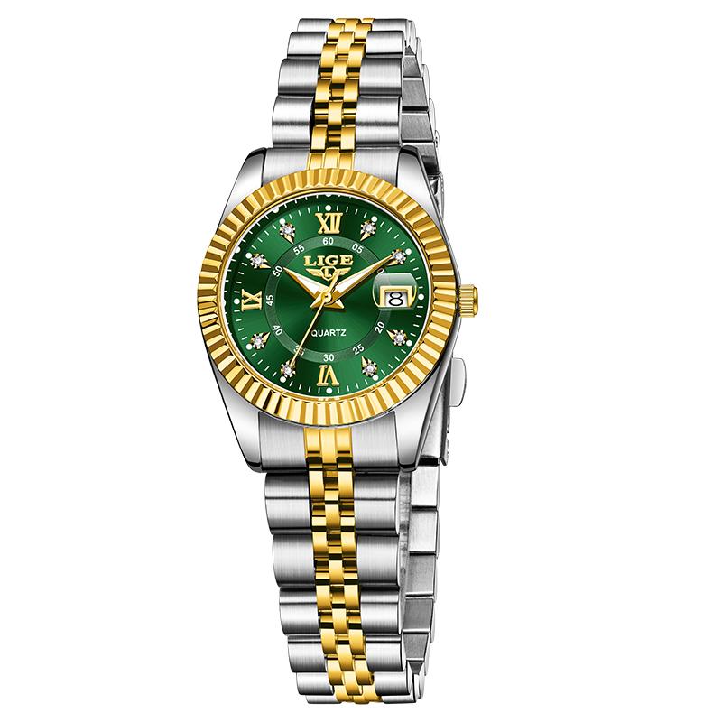 LIGE Luxury Watches For Women Elegant Women's Diamond Bracelet Watch Simple Round Waterproof Luminous Quartz Wristwatch Femme