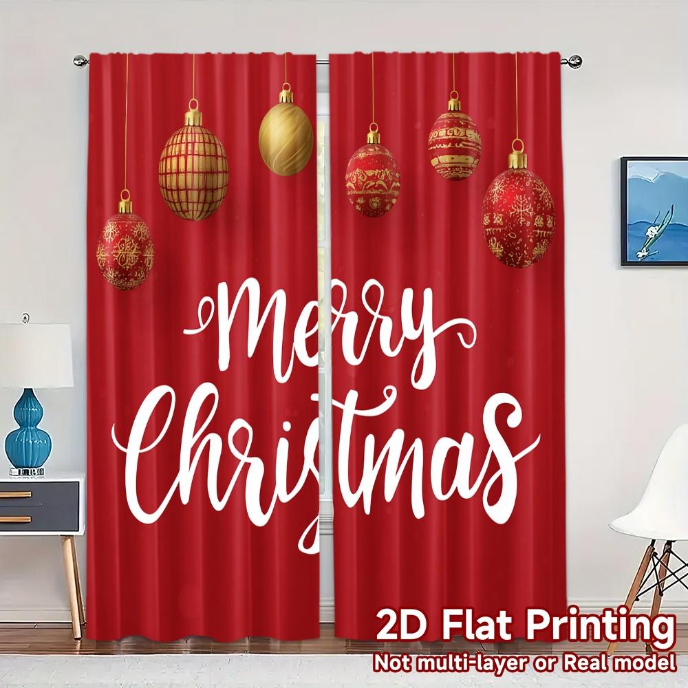 

Set Of 2 Flat Printing Jit Curtains Without Rod Festiveornaments Popular Drapes Polyester Easy Install All Curtain Made W100*H70(CM)-Hooks&2PCS