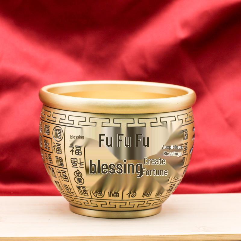 Brass Wealth & Blessings Jar: Home Ornament for Attracting Prosperity and Fortune