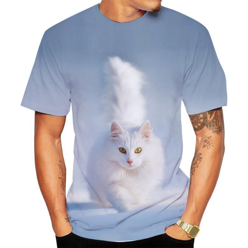 Summer Round Neck 3D Cat Printed Top Fashionable Casual Short Sleeved Men's T-shirts