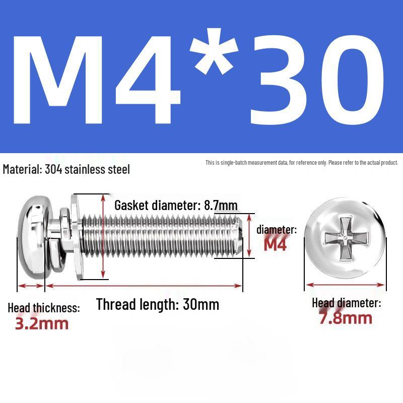 304 Stainless Steel Phillips Pan Head Combo Screw with Flat and Spring Washers