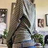 Women's Fall Casual Tops Stripe Pattern Loose Fit T-Shirts Thin Long Sleeve Crew Neck Pullovers