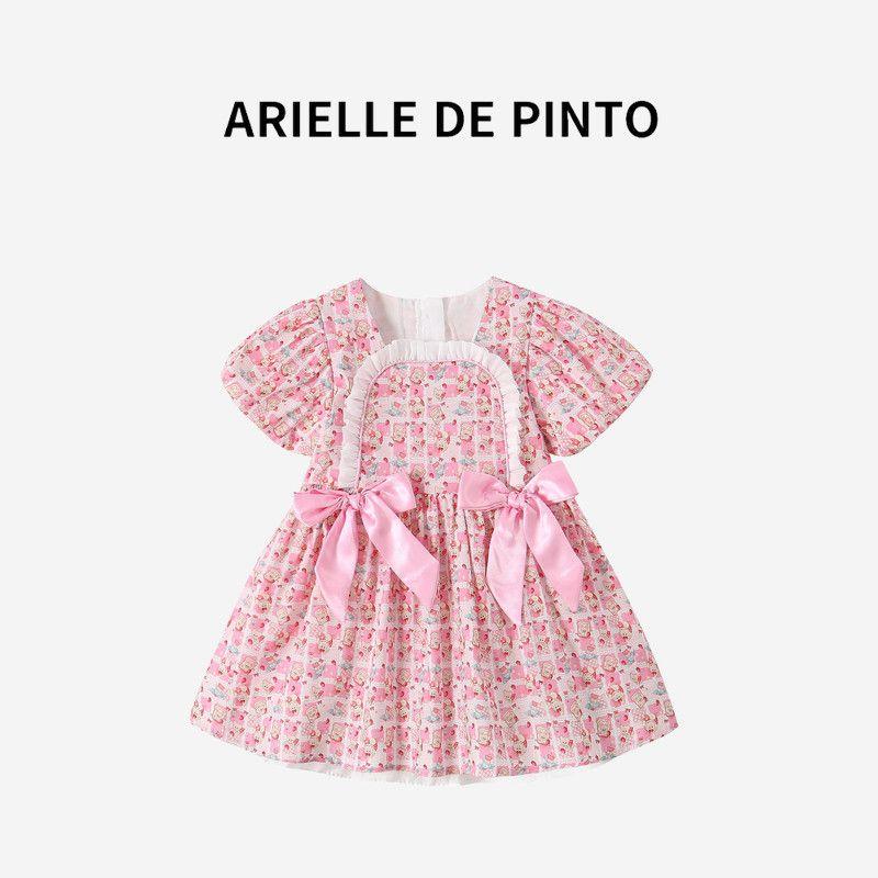French Arielle De Pinto Girls  Summer Dress, Cute Baby Sweet Lolita Princess Dress Pink 90cm