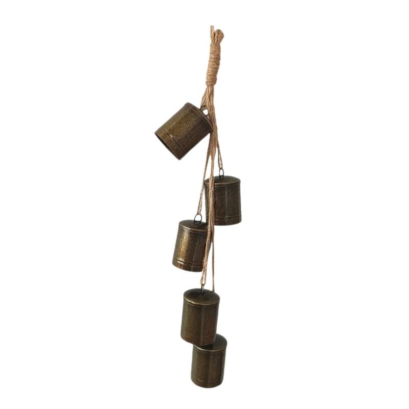 

Antique Stimulated Metal Cowbell Wind Toll Christmas Ornament With Natural Fiber Rope Inside Celebratory Trim 1