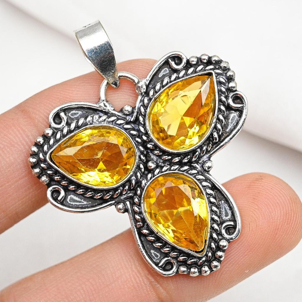Citrine Pendant, 925 Solid Sterling Silver Gemstone Jewelry, Handmade Pendant, For Thanksgiving