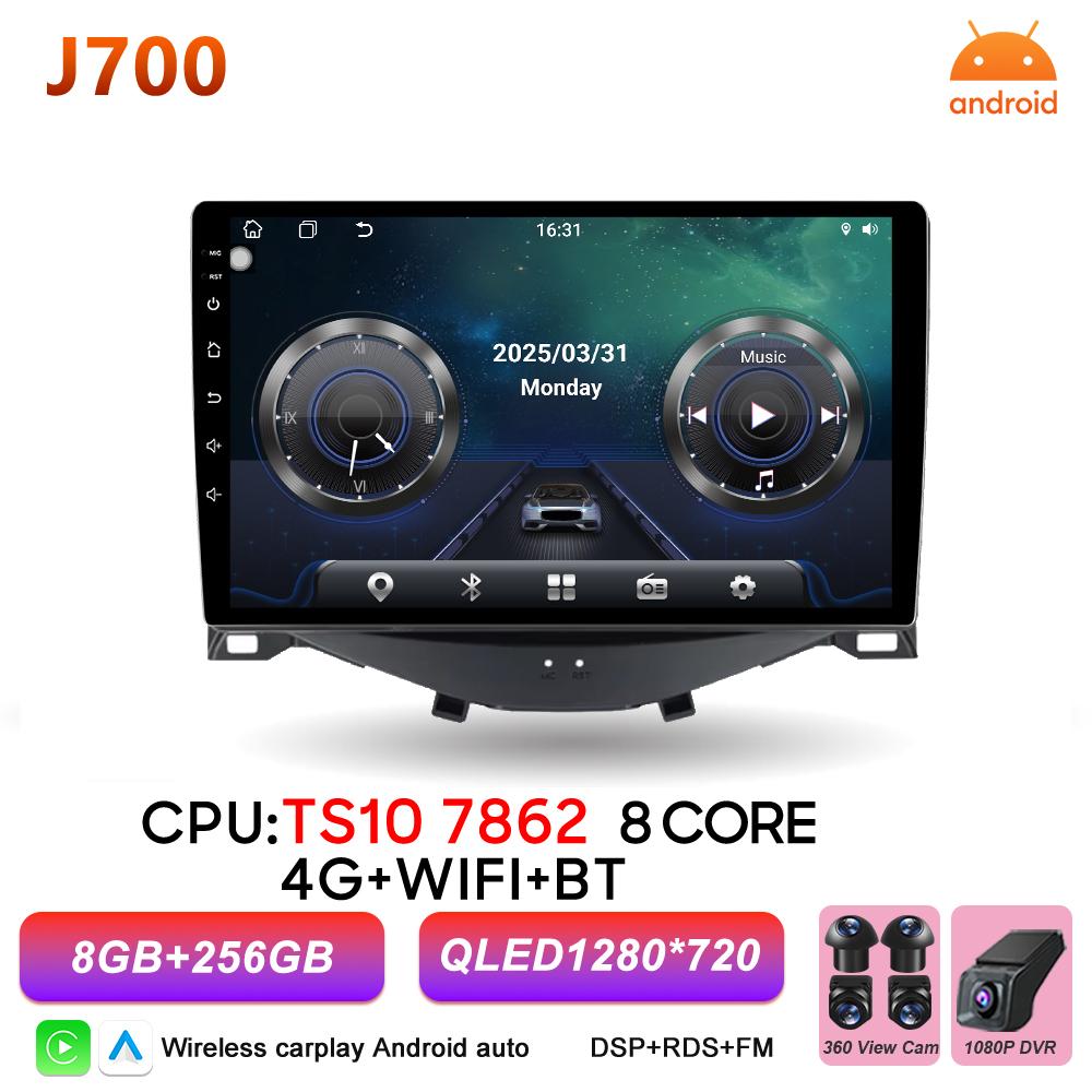 Android 16 Auto Car Radio For Toyota Aygo Peugeot 108 Citroen C1 2014-2020 Wireless Carplay Multimedia Car Stereo BT Navigation