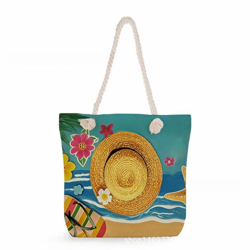 Multifunctional  Beach shells Printed Thick Rope Shoulder Beach Bag 7575