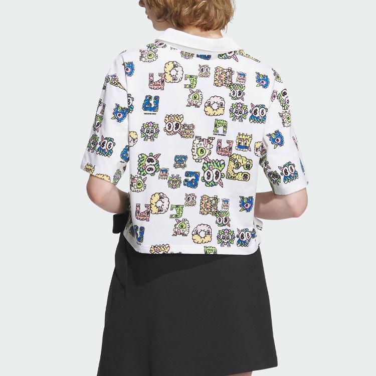 Adidas Neo Cartoon Print Polo Shirt Women Tops White IK5140