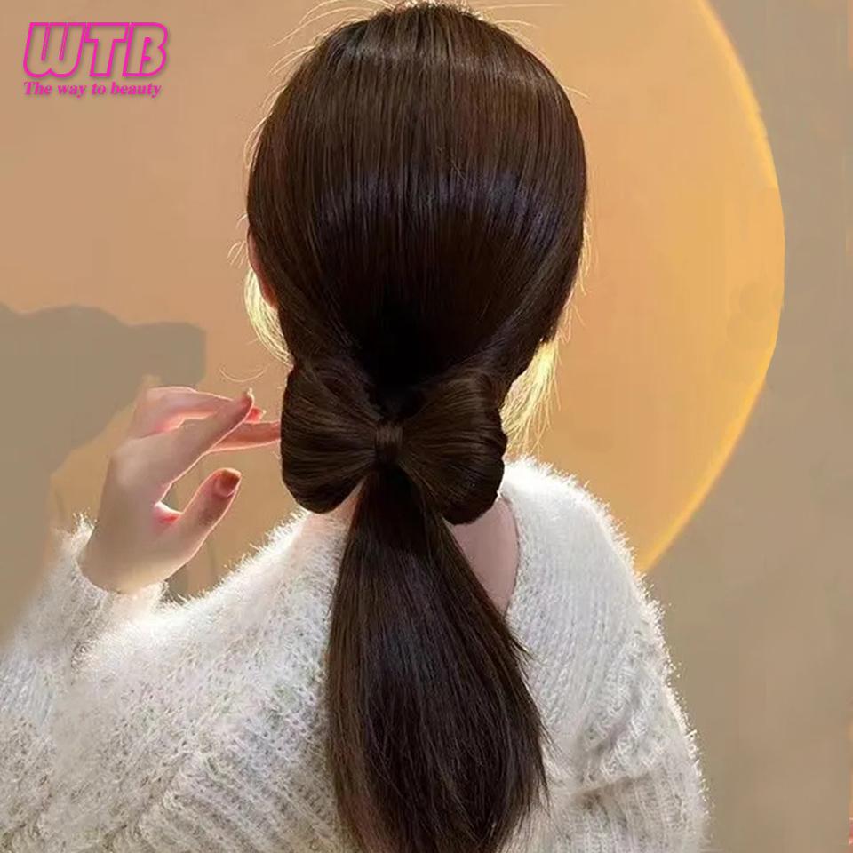 WTB Bow Knot Clamping Ball Head High And Low Tied Sweet Princess Wind Chignon Hair Integrated Clamping Wig For Women