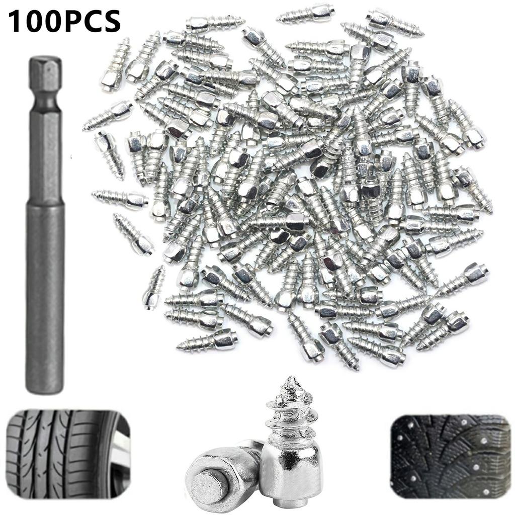 100Pcs 12 x 4mm Screw in Tire Studs Wheel Tyre Studs for Car Truck Motorcycle Bicycle Boot Tire Spikes