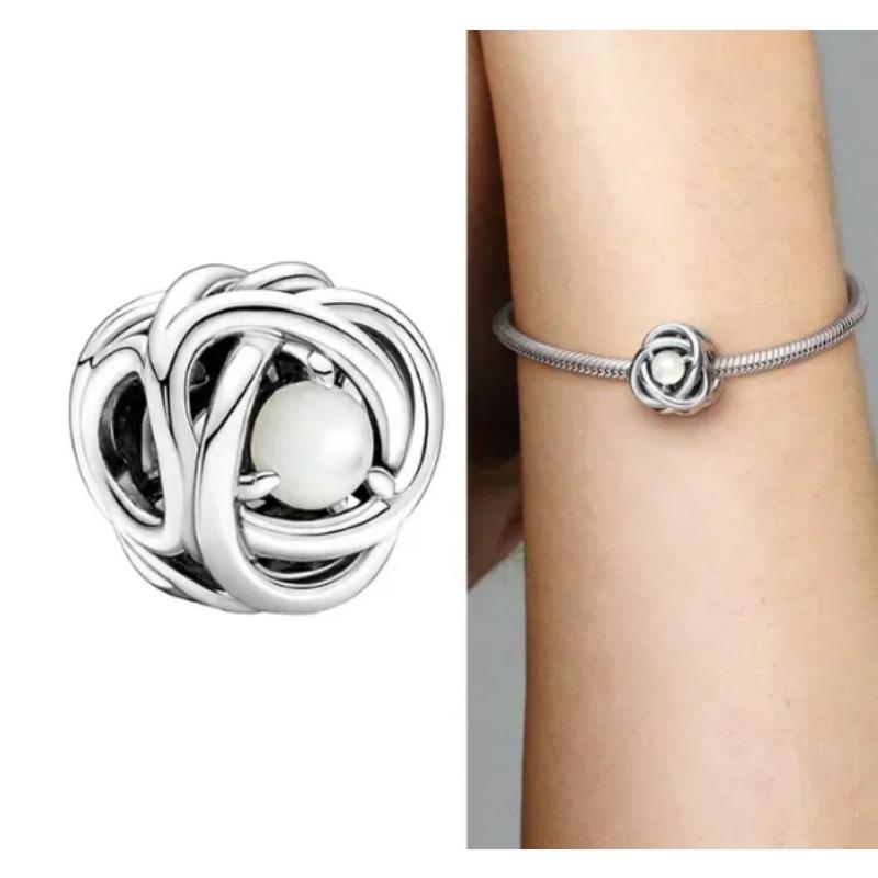 Silver S925 Twelve Month Birthstone Heart Eternity Charms Beads Pendant Fit Original Bracelet for Women DIY Fine Jewelry