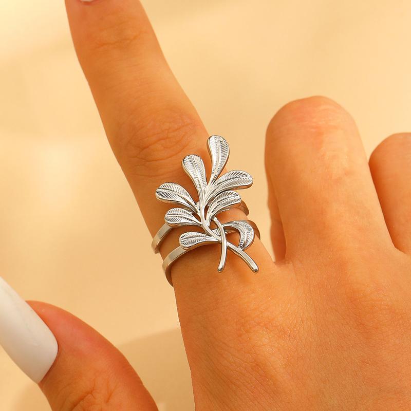 

Stainless Steel Flower Irregular Adjustable Rings for Women Fashion Metal Textured Leaf Index Finger Ring Luxury Zircon