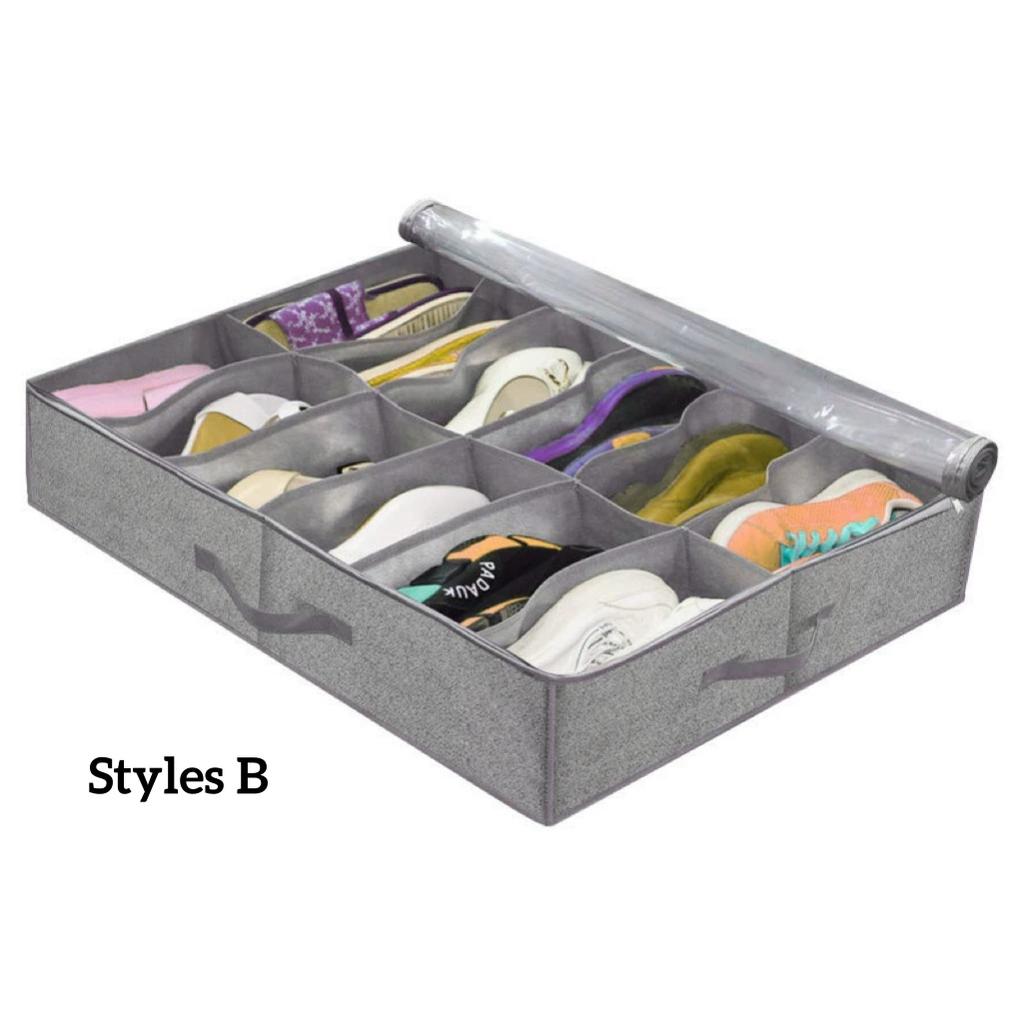 Under Bed Shoe Storage Organizer Fits 12 Pair Sneakers, Sturdy Structure Ultra Thick Fabic Sneaker Storage, Foldable Shoe Boxes