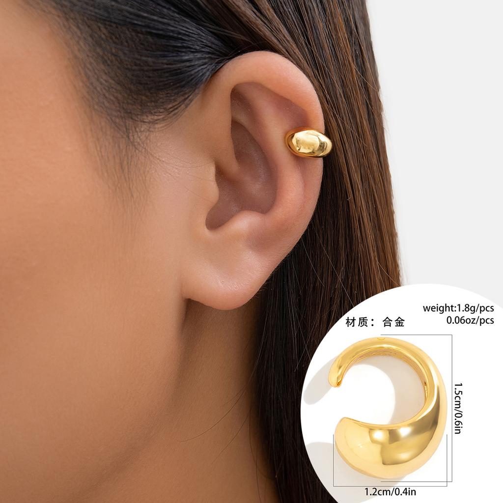 Design Sense Metal Smooth Water Drop Doudou Ear Clips, Personalized Geometric Element Ring Folded Stud Earrings