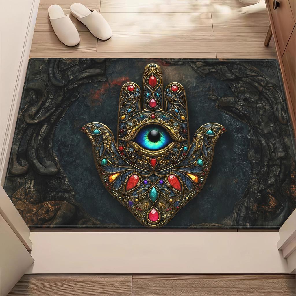 Hamsa hand eye symbol spiritual protection rug living room meditation carpet bohemian ethnic design soft plush anti slipfloormat