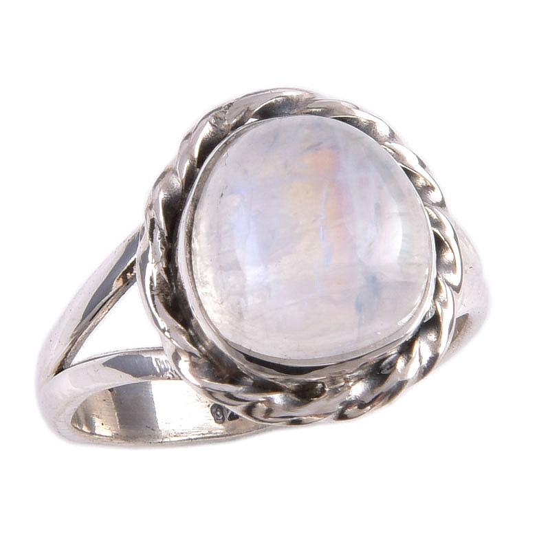 Natural Rainbow Moonstone Gemstone Handmade 925 Solid Silver Gift Ring S.6 E1o69