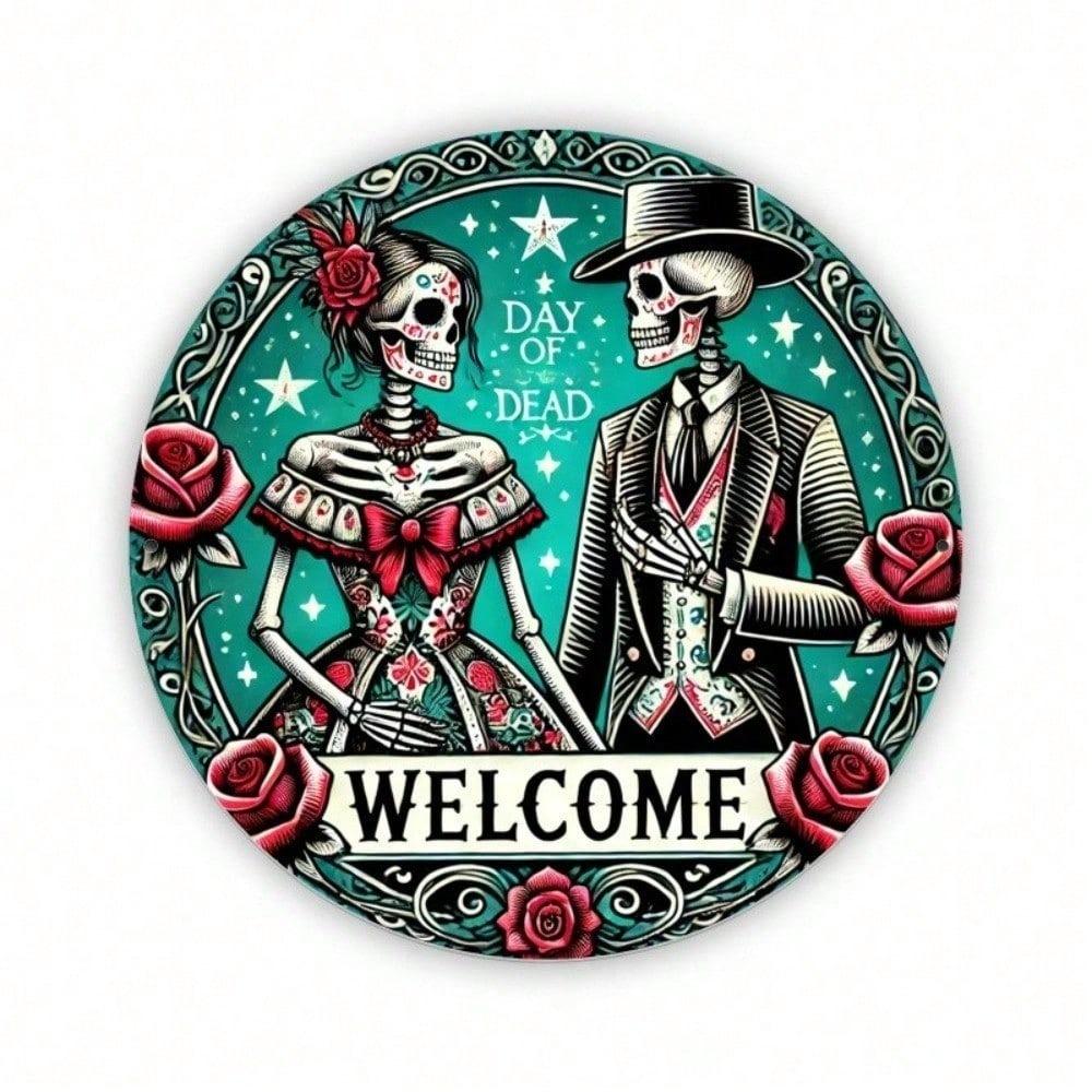 Vintage Day of the Dead Metal Sign 8x8 Inch Round Tin Plaque for Home Bar Wall Decor