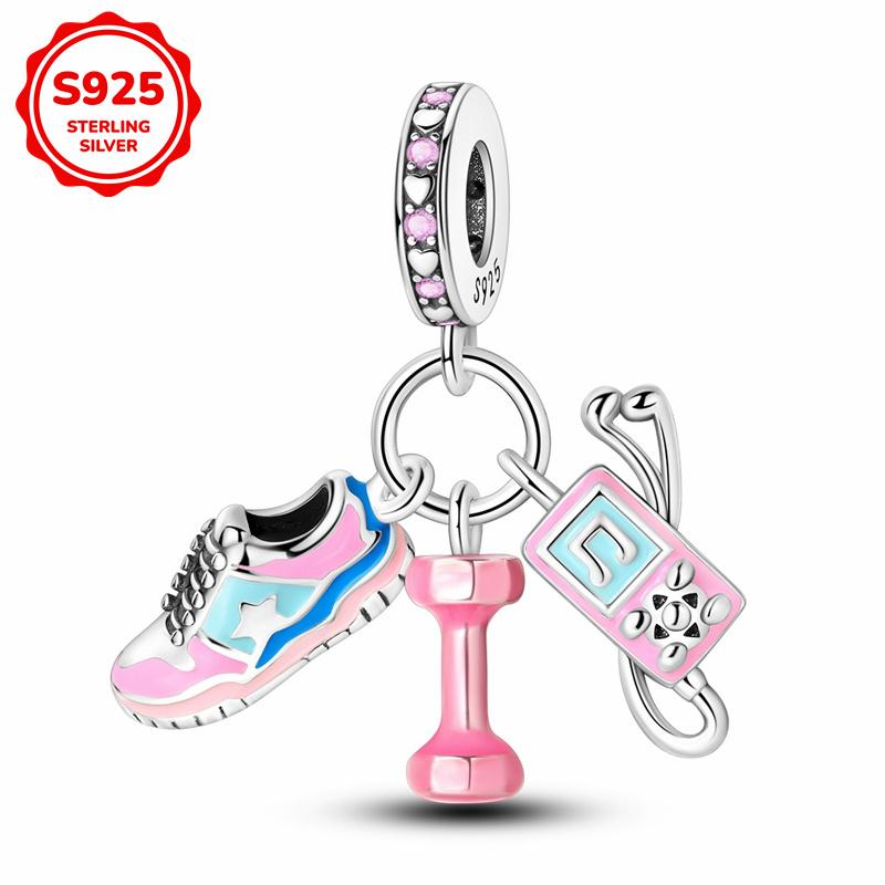 925 Silver Pink Cute Lovely Butterfly Perfume Girl Charms Beads Fit Bracelet DIY Making For Woman Jewelry