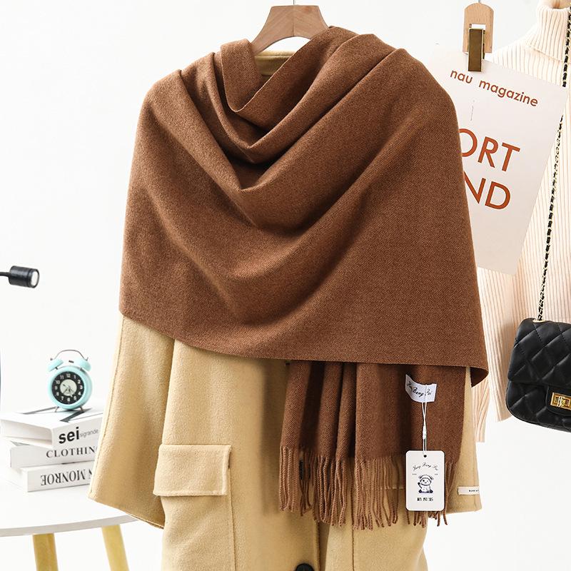 White Cashmere Scarf: Thickened, Solid Color, Versatile for Women & Men, Perfect for Autumn & Winter
