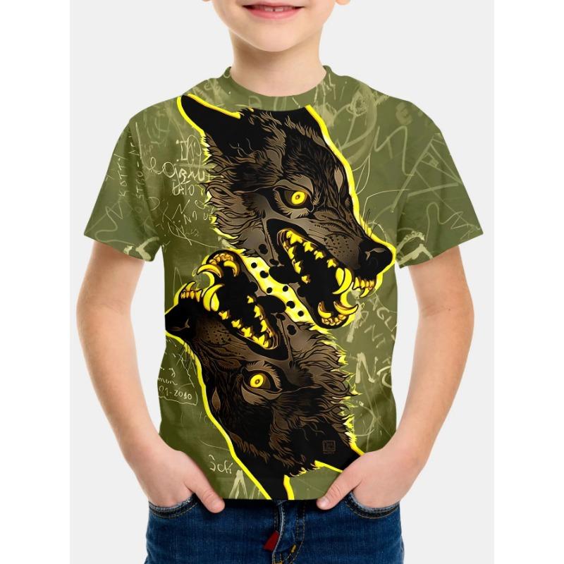 Animal Wolf Pattern 3d Printe Children's Tops Summer Boy's Round Neck Casual Short Sleeve Kids Clothes T Shirt