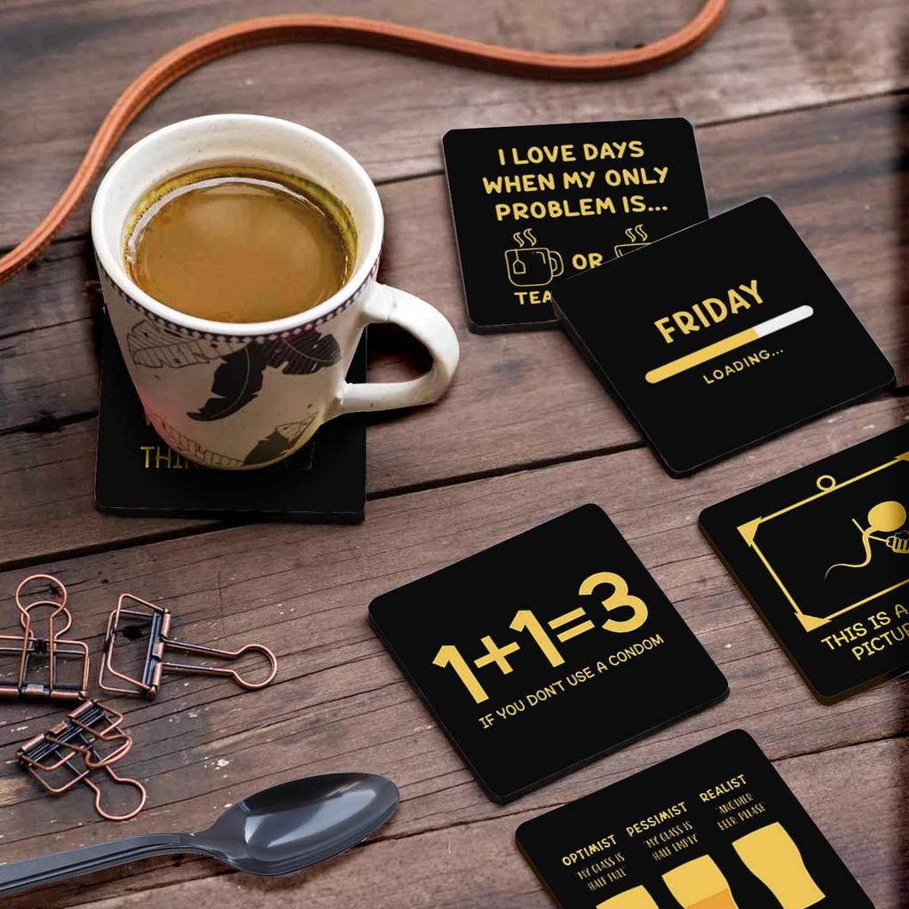 Inkdotpot Set of 6 Drink Coasters Easy Clean 4 inch Square  Coasters  Cork Base-  Reusable- Funny Bachelor