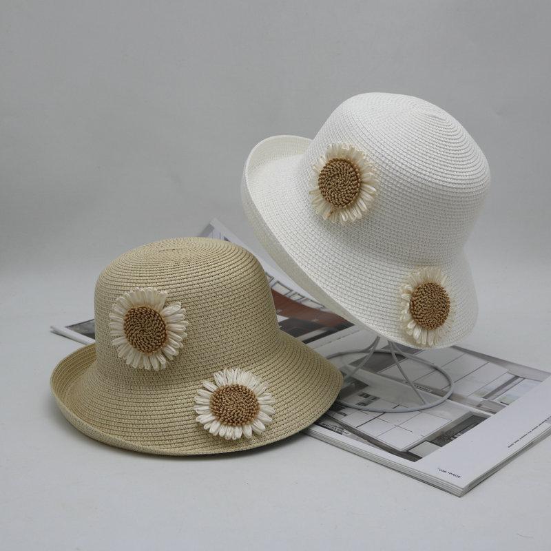 2022 Spring/summer New Handmade Sunflower Straw Hat South Korea Leisure Fisherman Hat Large Rim Fashion Ladies Travel Hat