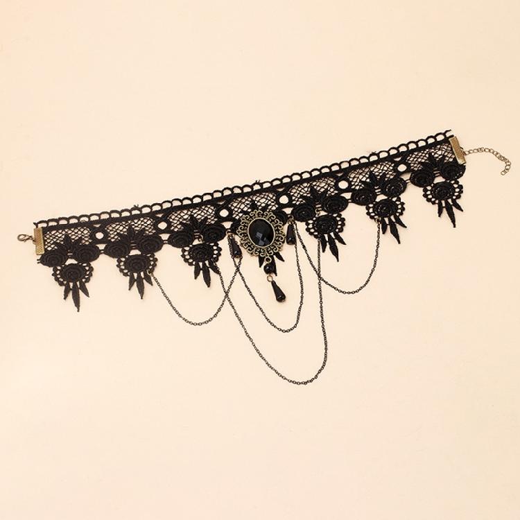 Chain Lace Choker Necklace Vintage Tassel Chain Necklace Punk Crystal Collar