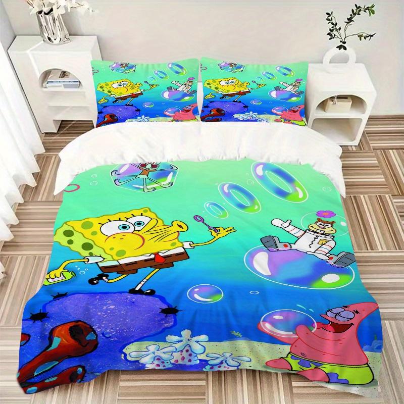 3pcs SpongeBob and Friends Printed Bedding Set, Soft and Comfortable Quilt Cover for Bedroom, Guest Room (1 Duvet Cover + 2 Pillowcases, Pil
