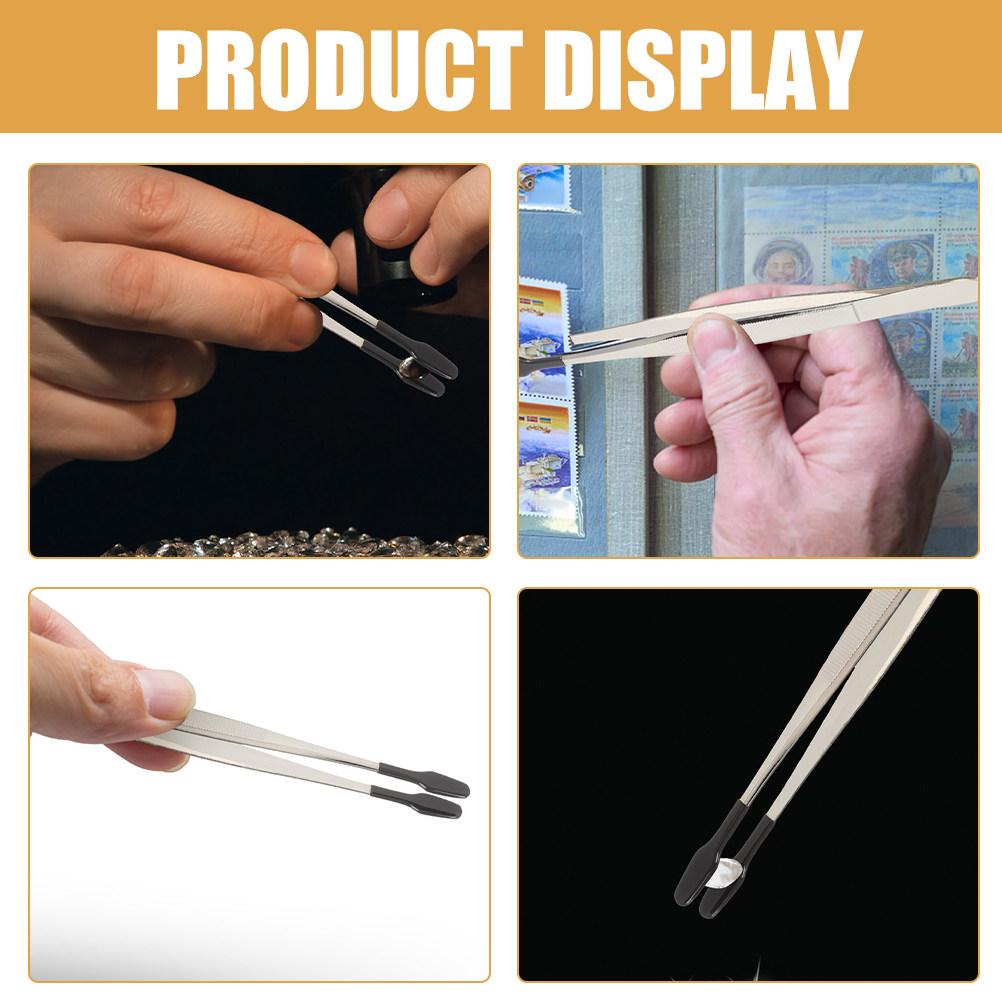 5Pcs Flat Nose Stainless Steel Tweezers for Stamp Collecting False Eyelash Application Jewelry Making Crafting Tweezers Set