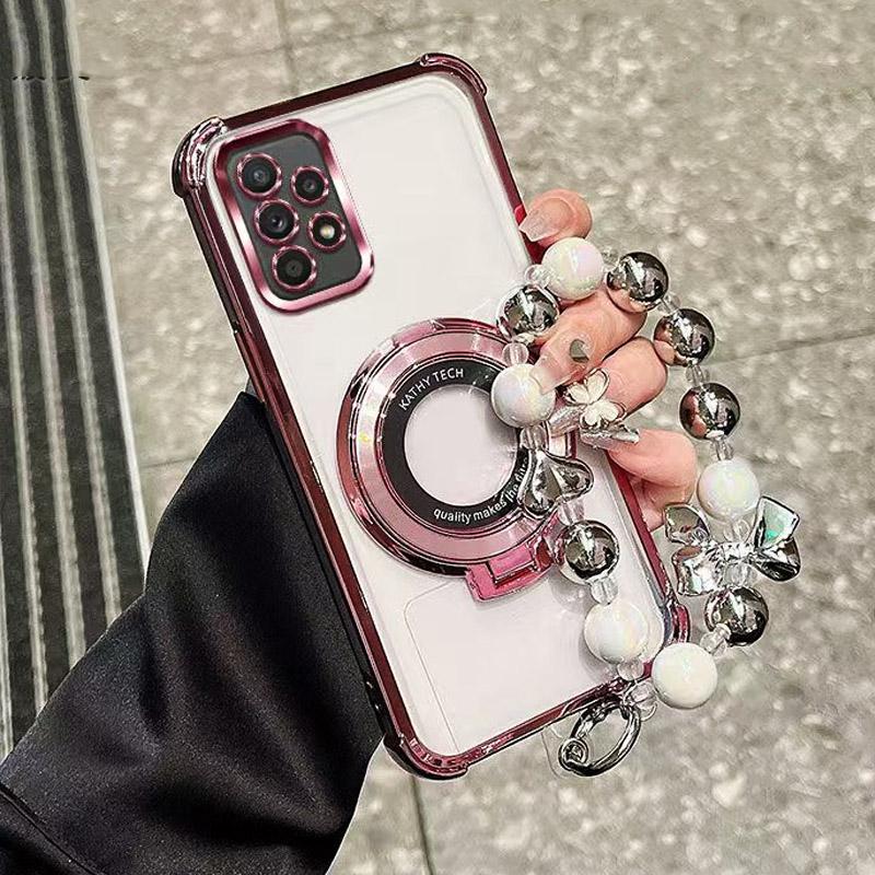 Shockproof Plating Bracelet Magnetic Magsafe Bracket Phone Holder Case on for Moto G24 G14 G34 G04 G84 G54 E14 G53 G05 E15 Cover