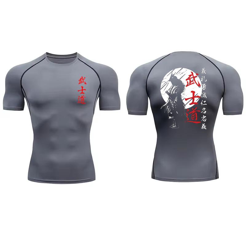 Japan Samurai Spirit Short Sleeve Compression Shirts for Men Summer Athletic Quick Dry T-shirts Gym Workout Running Tees RL00229