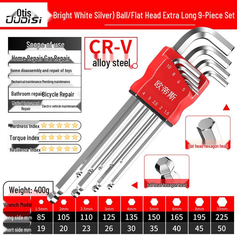 Torx Hex Key Set: 6-Point Screwdriver & Wrench Set with Extended Ball and Flat Head