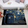 Van Gogh Starry Night & TARDIS Print Rug, Sci-Fi Police Box Non-Slip Floor Mat for Kids Room Living Room Bedroom Decor Carpet