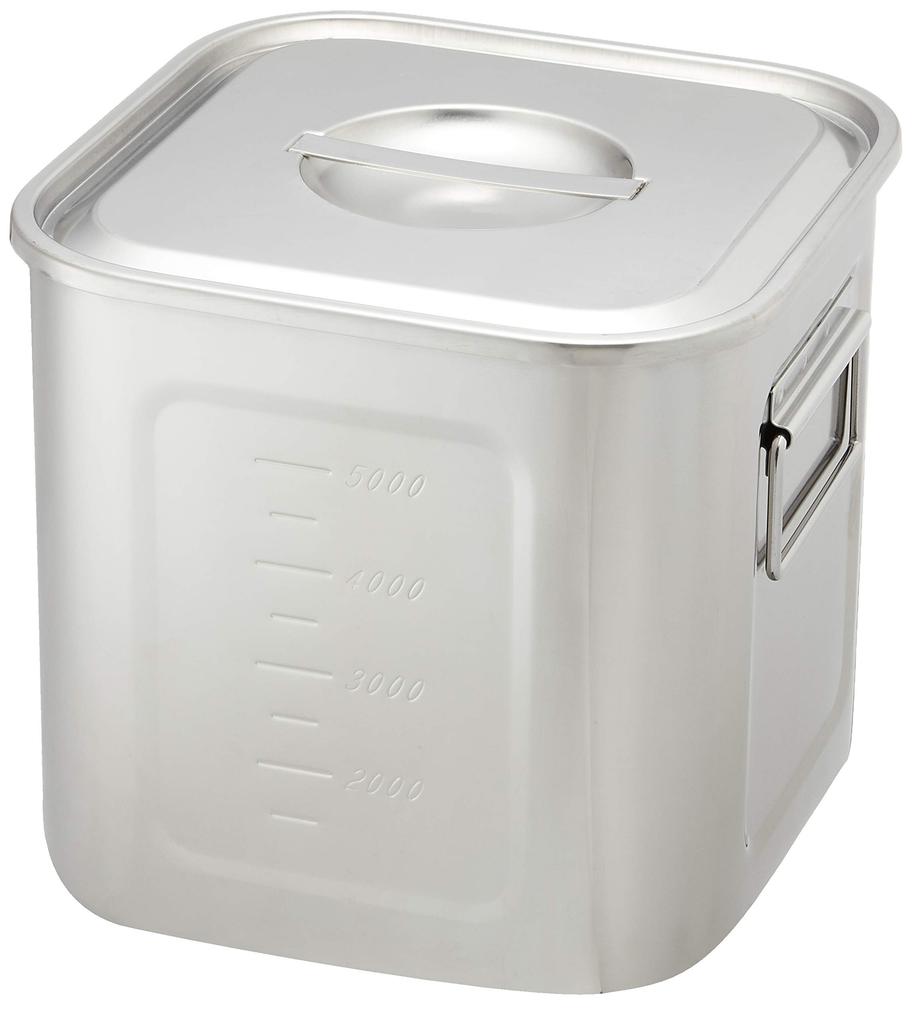 Endo Shoji Commercial Deep Square Kitchen Pot with Graduation Made of Molybdenum Stainless Steel AKK05019 19.5cm (Handle)