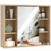 Bathroom Furniture With Mirror Cabinet Doors And 6 Open Compartments 60 X 14.5 X 49.4 Cm Natural Wood