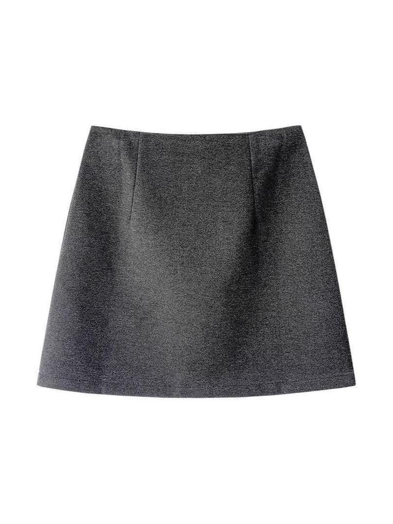 Korean Gray Wool A-line High-Waisted Skirt for Women: Slimming, Elegant, Versatile, Anti-Exposure, Short Skirt for Autumn/Winter