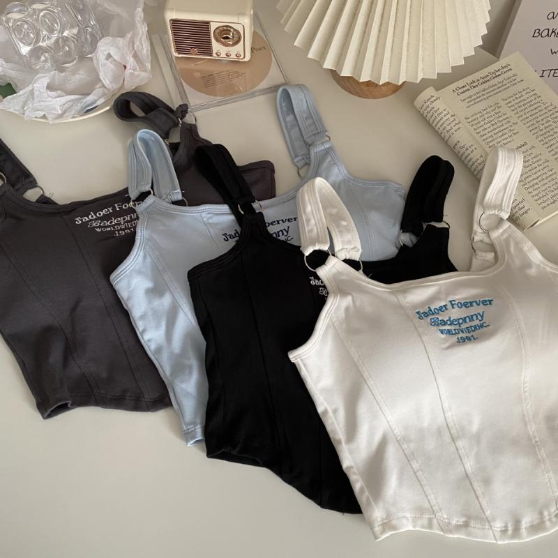 Dámská tílka Crop Top bez rukávů Sexy tílka písmena Jednobarevné Krátké Dámské tričko Košilka Crop Top s vložkou do podprsenky