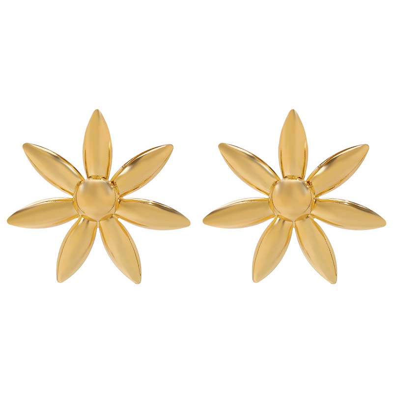 Exaggerated Metal Sunflower Stud Earrings for Women Vintage Gold Color Flower Geometric Statement Earrings Zircon Accessories