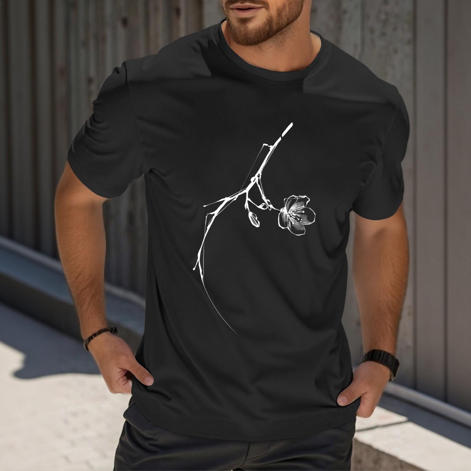 

Men s Fashion Printed Round Neck Straight Shoulder Short Sleeve T-Shirt Top M чорний