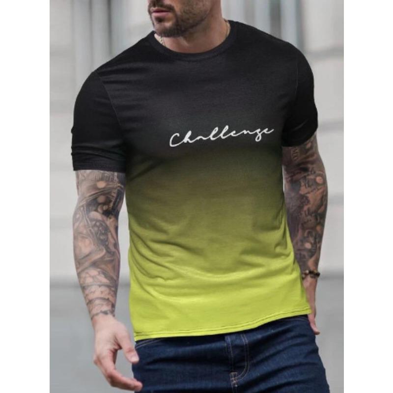 Men's 3D Printed T-Shirt gradient color Short Sleeve O-Neck Pullover casual top