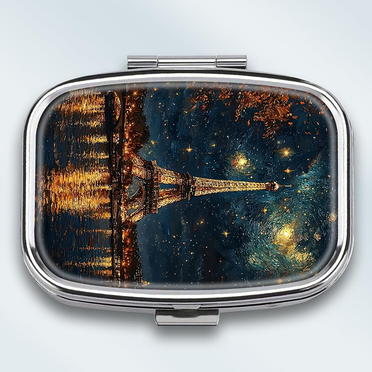 

Portable Pill Box with 2 Compartments, Mini Metal Medicine Organizer Case, Cute Printed Pill Container for Vitamins, Pills, Jewelry, Travel, Daily Use різнокольоровий