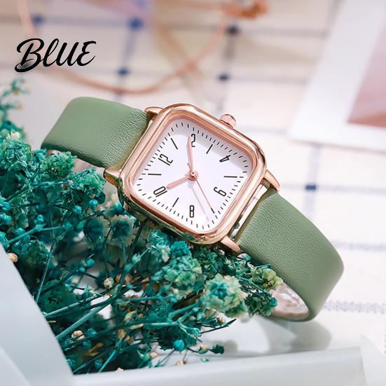 Quartz Movement Watch Women Square Dial Faux Leather Strap Ladies